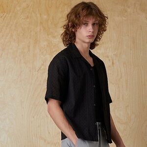 NWT Pacsun Black Pointelle Oversized Camp Shirt